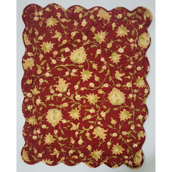 Pottery Barn Linen Cotton 2 Pillow Shams Floral Red Yellow Quilted Reversible - Picture 4 of 9